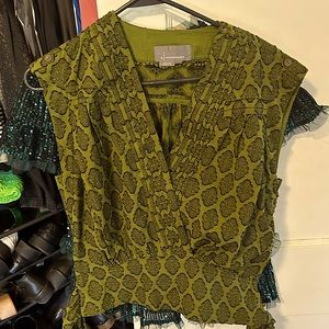Anthropologie Olive Green Brocade Wrap Top
